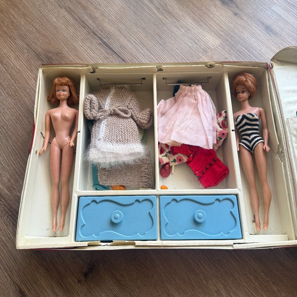 Vintage Early 1960s Barbie and Midge doll with original case and clothes